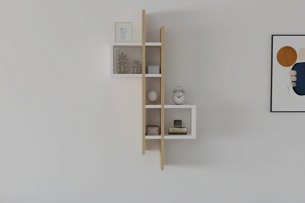 Raft de perete, Hanah Home, Emse, 53.8x108x19.6 cm, Stejar Safir / Alb - imagine 6